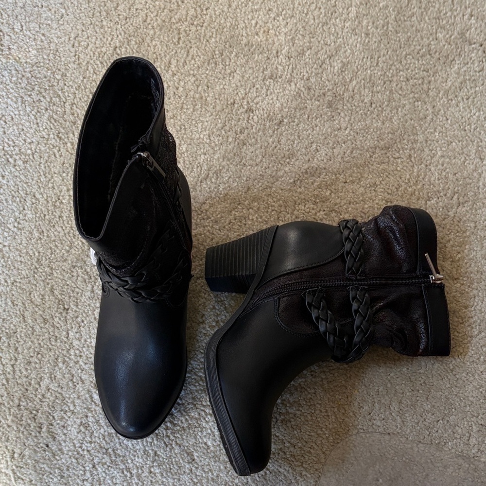 Ashley Stewart Black Braided Accent Ankle Boots-8W